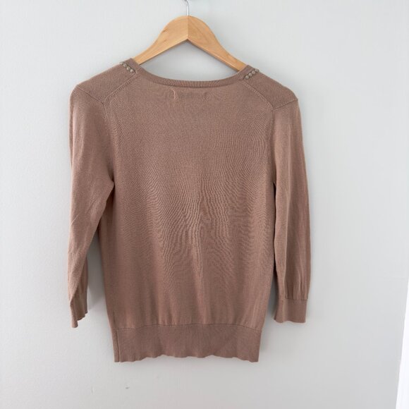 Old Navy Brown Lightweight Deep V-Neck Beaded Long Sleeve‎ Sweater - Picture 4 of 7